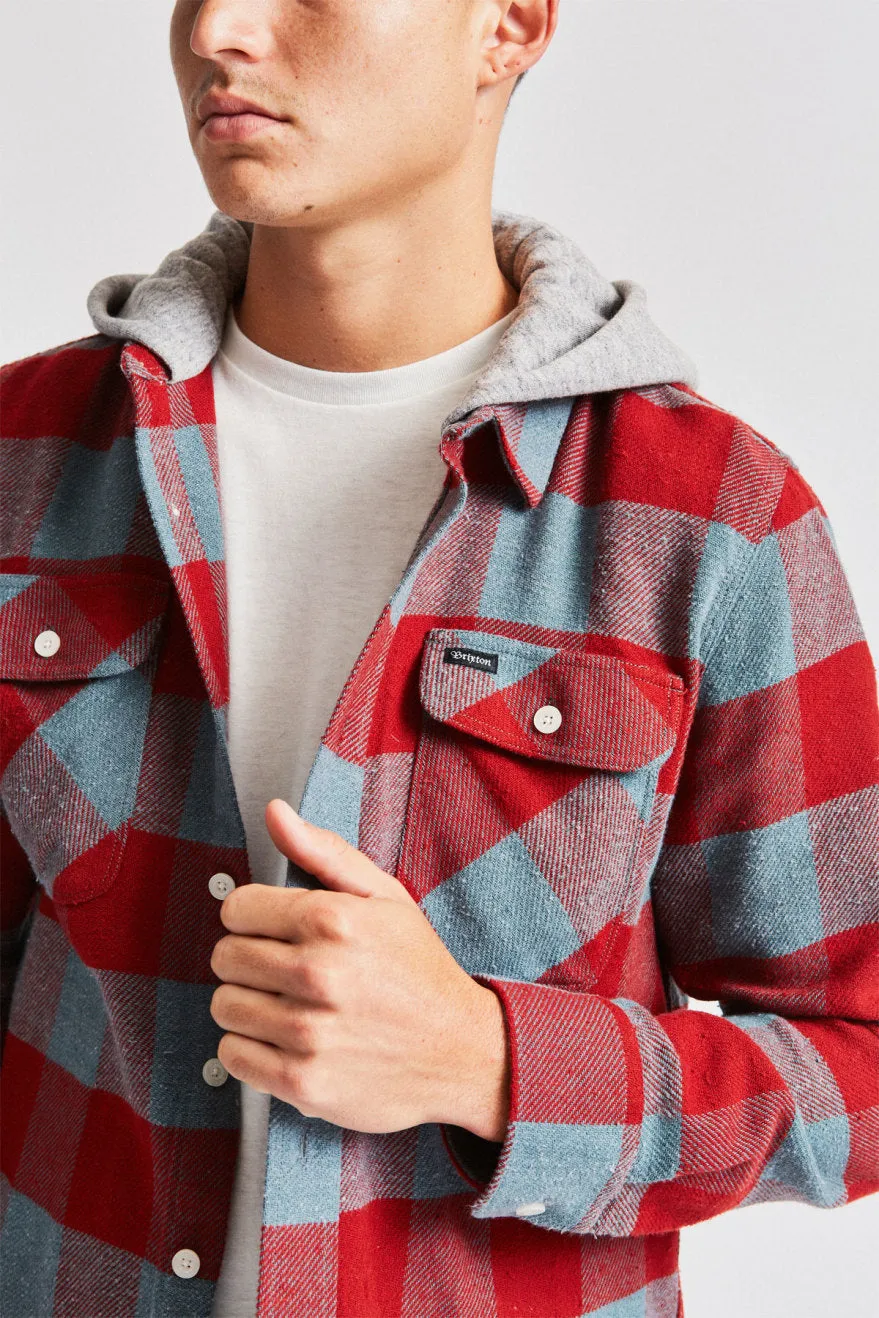 Bowery Hood L/S Flannel - Blue Haze/Cardinal