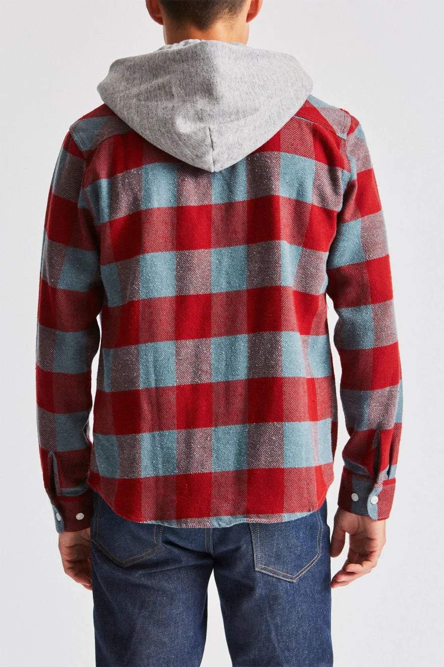 Bowery Hood L/S Flannel - Blue Haze/Cardinal