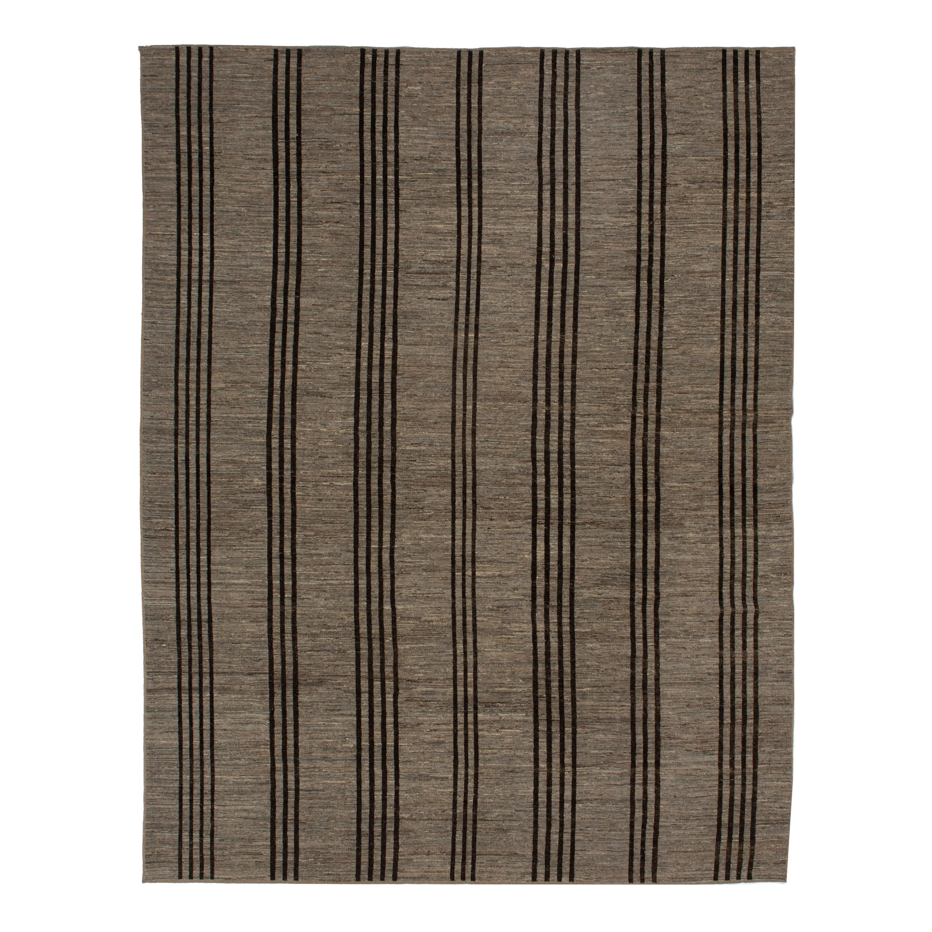 Brown Zameen Modern Wool Rug - 10'6" x 13'3"