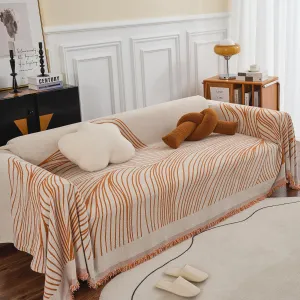 Burnt Copper, Wavy Print Chenille Sofa Throw Cover for 1/2/3-Seater Sofa
