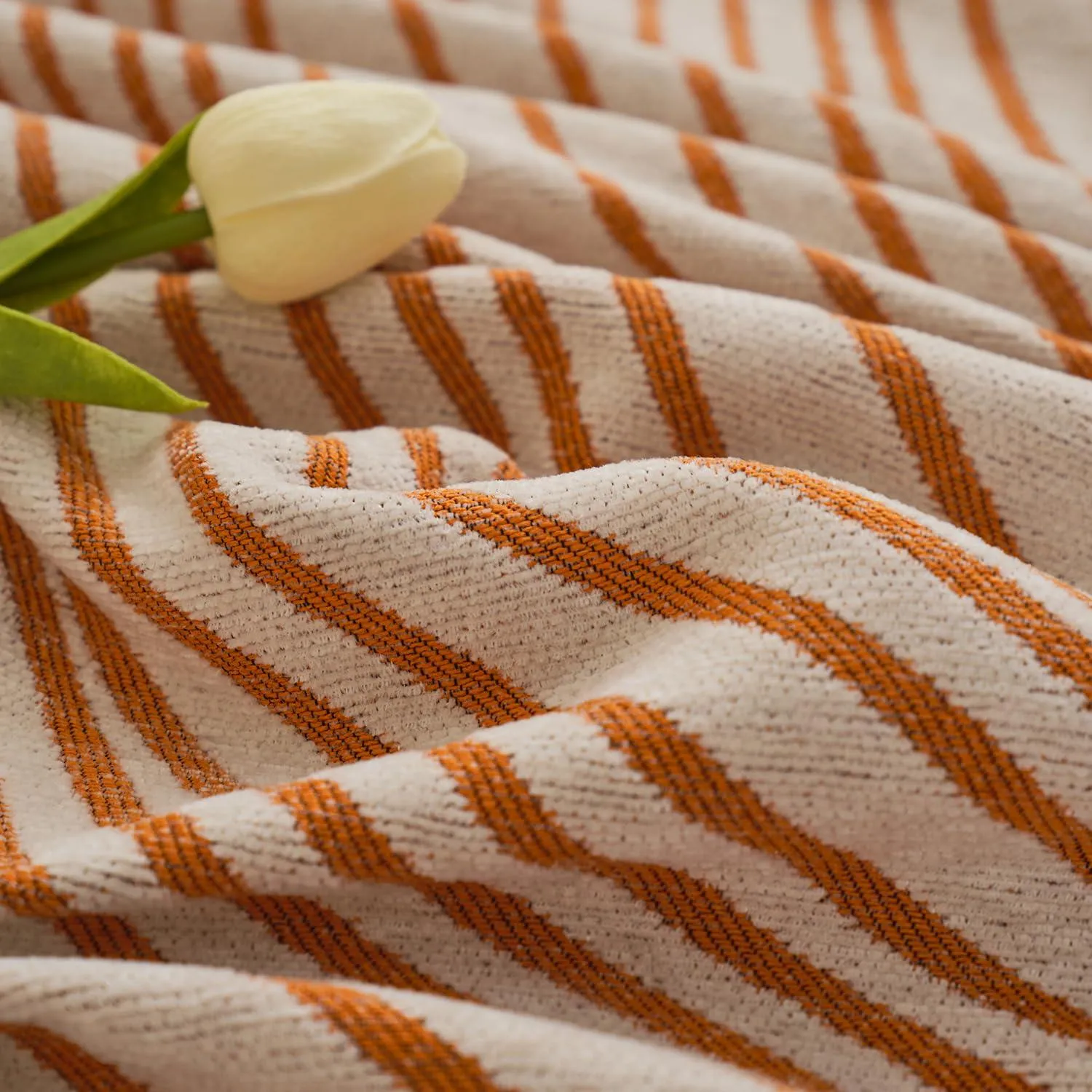 Burnt Copper, Wavy Print Chenille Sofa Throw Cover for 1/2/3-Seater Sofa
