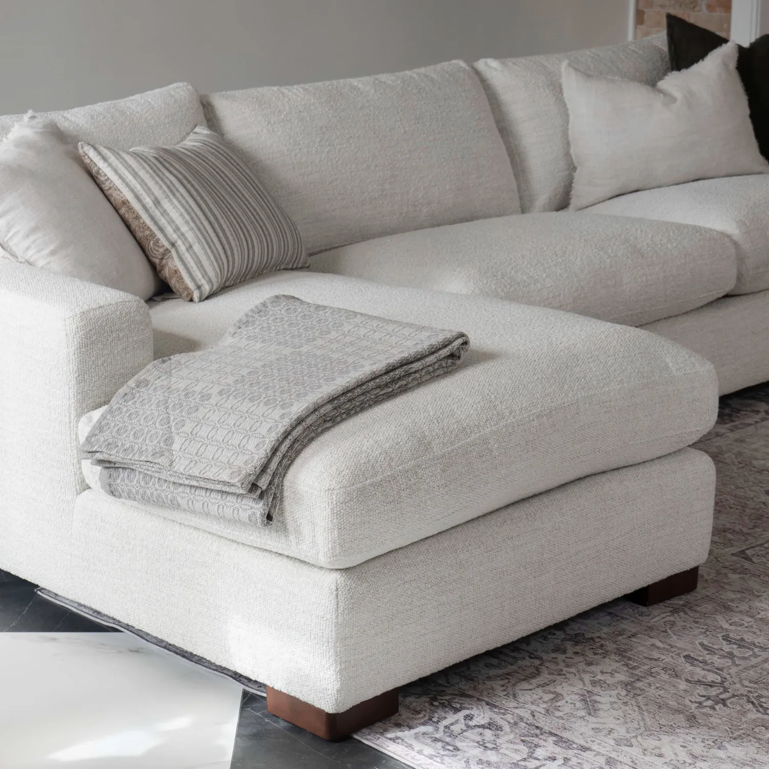 Charlestown 124" Pearl Boucle Chaise Sectional