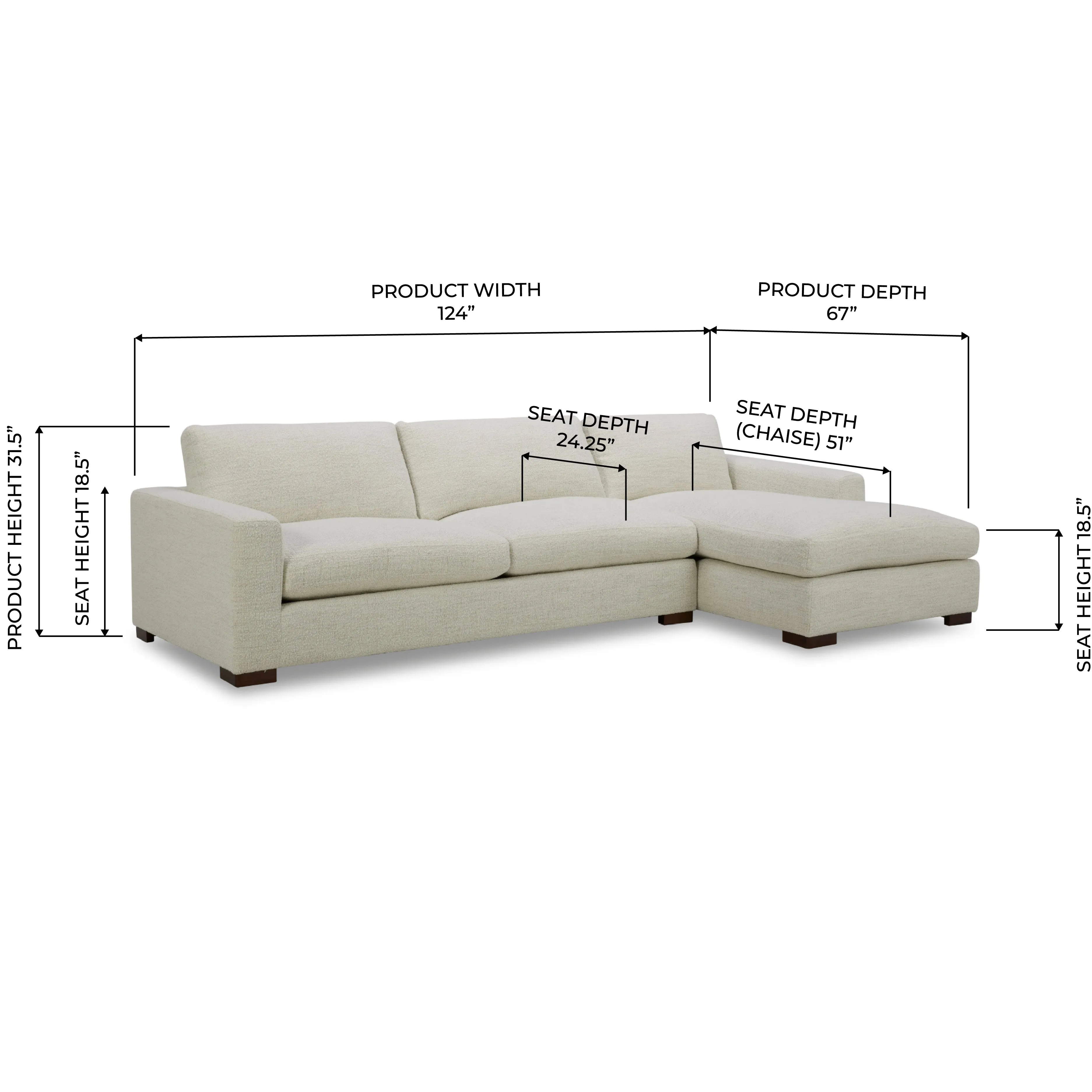 Charlestown 124" Pearl Boucle Chaise Sectional