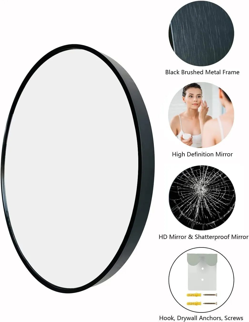 Cheval Glass Decorative HD Clear Image Wall Mount Round Wall Mirror for Hanging on Wall for Bedroom/Home Decor/wash Basin/Vanity/Makeup/Bathroom - (24x24IN)