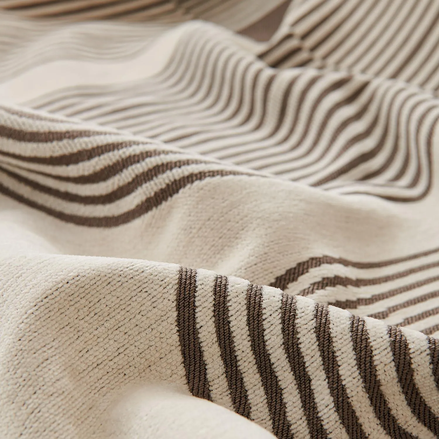 Coffee, Abstract Line Print Chenille Sofa Throw | All-Season Fabric