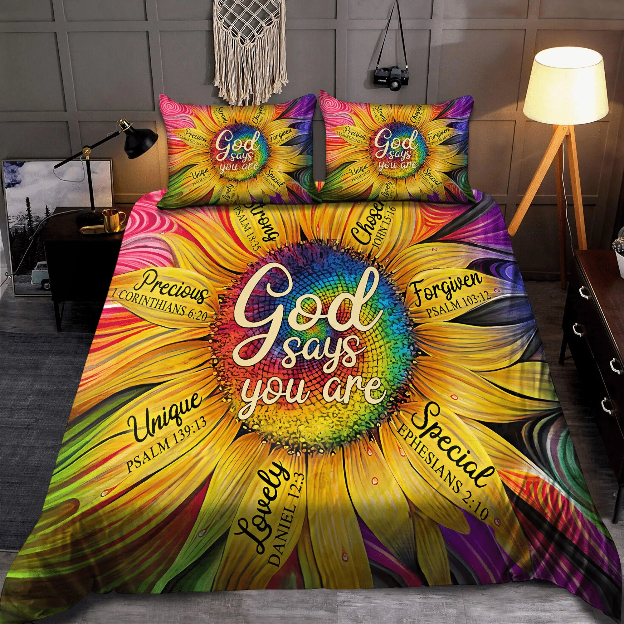 Colourful Sunflower God Say You Are Jesus Bedding Set - Christian Bedding Sets