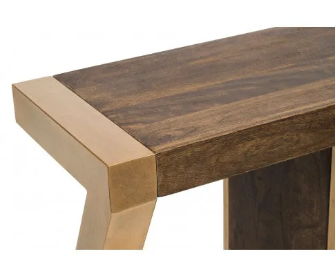Contemporary Brass Wooden Z-Shaped Hallway Console Table with Drawers