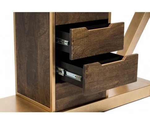 Contemporary Brass Wooden Z-Shaped Hallway Console Table with Drawers