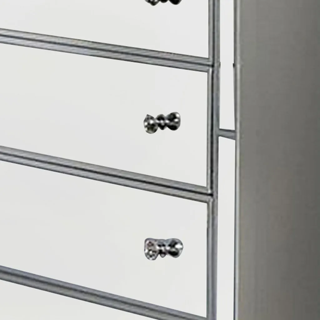 Donna 50 Inch Tall Dresser Chest, 5 Drawers, LED, Silver and Mirror Finish By Casagear Home