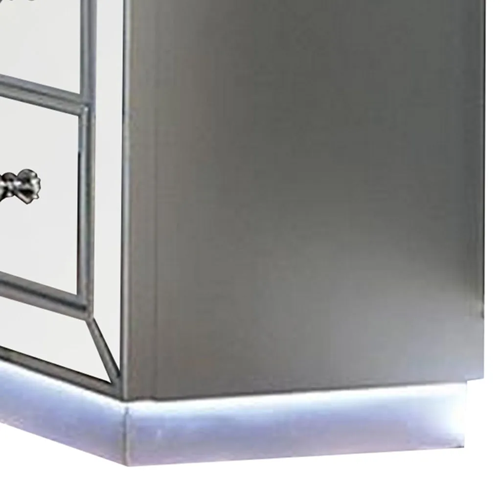 Donna 50 Inch Tall Dresser Chest, 5 Drawers, LED, Silver and Mirror Finish By Casagear Home