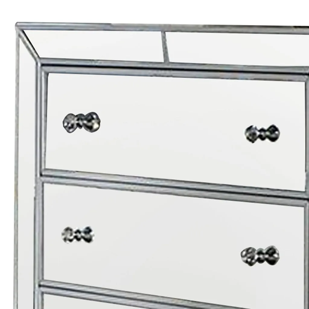 Donna 50 Inch Tall Dresser Chest, 5 Drawers, LED, Silver and Mirror Finish By Casagear Home