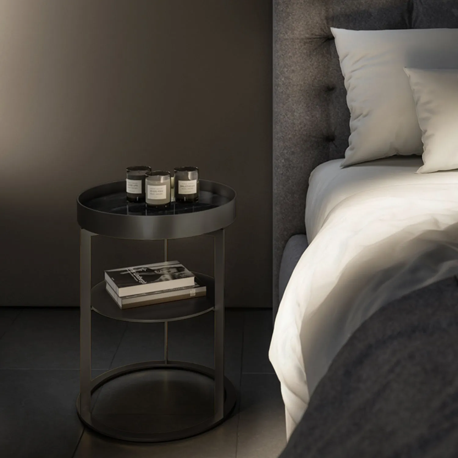 draenert | night side table with shelf | leather 89001   black frame