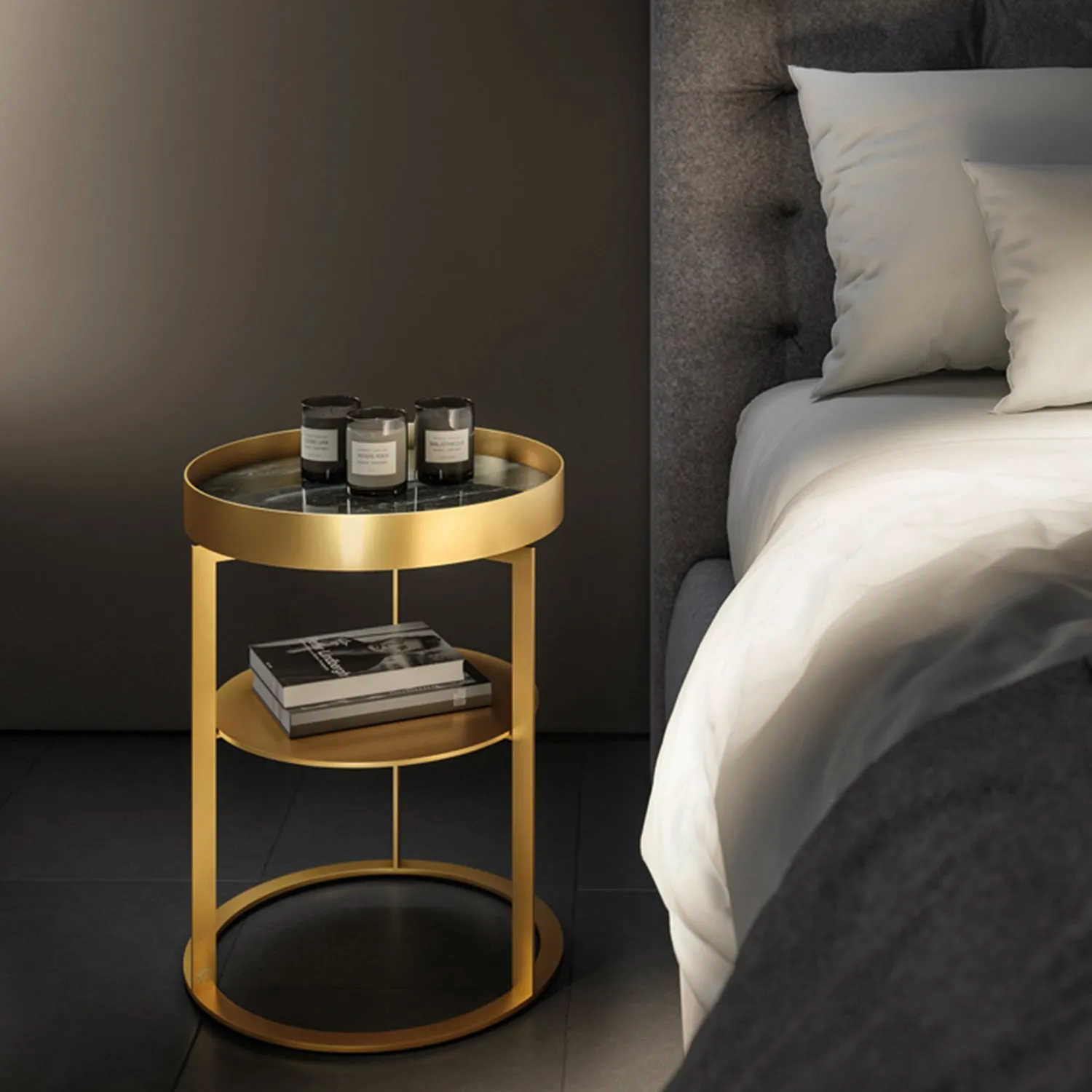 draenert | night side table with shelf | leather 89001   black frame