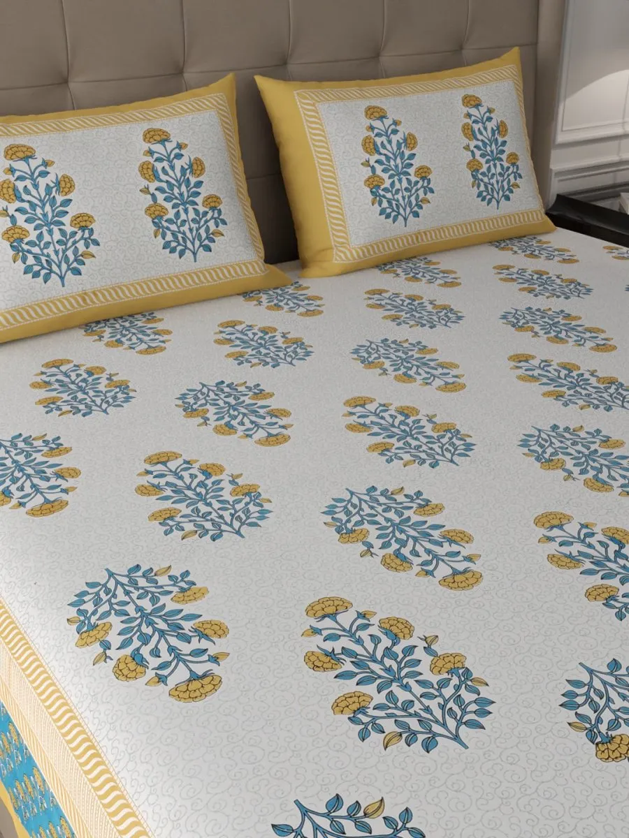 Elegant Hand Block Paisley Print Cotton Super King Size Bedding Set