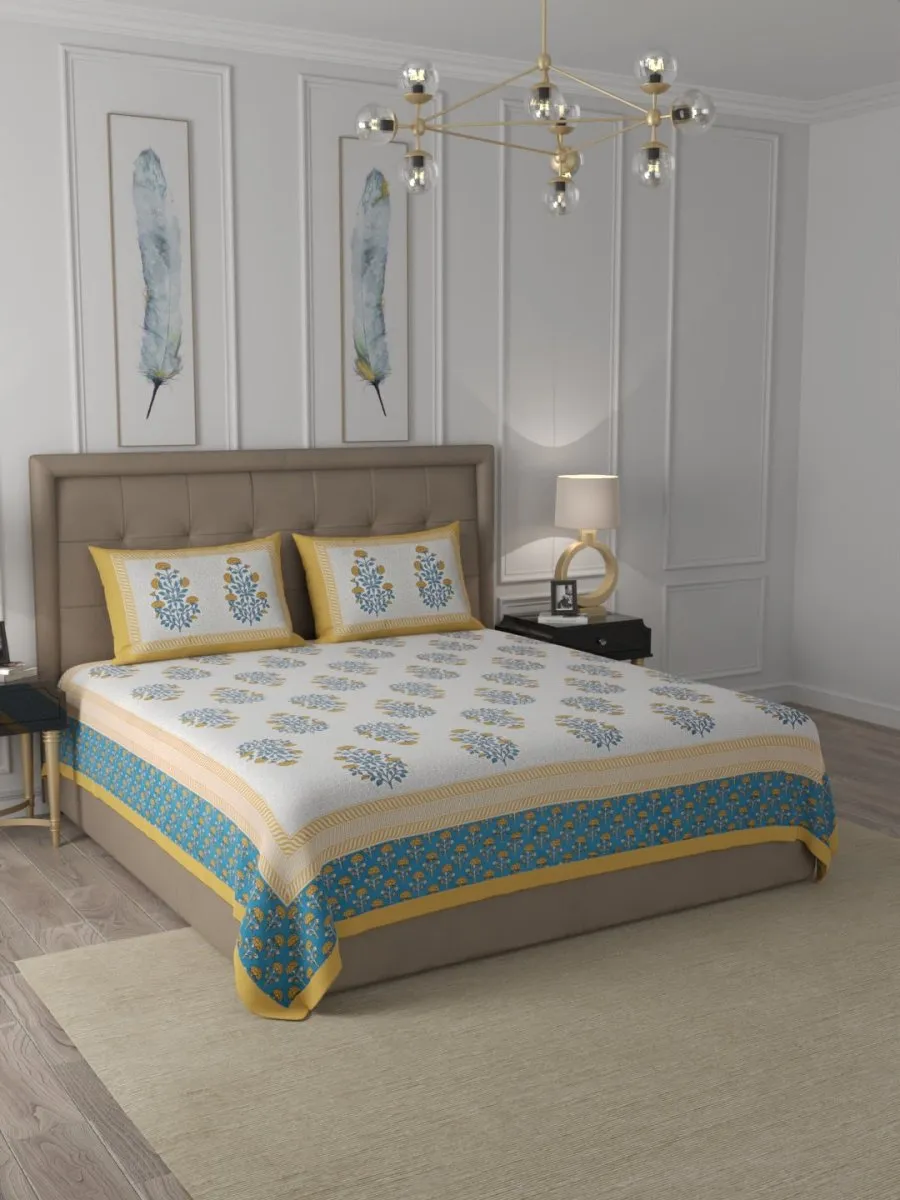 Elegant Hand Block Paisley Print Cotton Super King Size Bedding Set