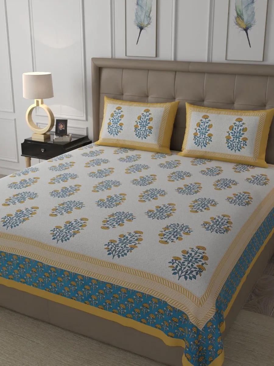 Elegant Hand Block Paisley Print Cotton Super King Size Bedding Set