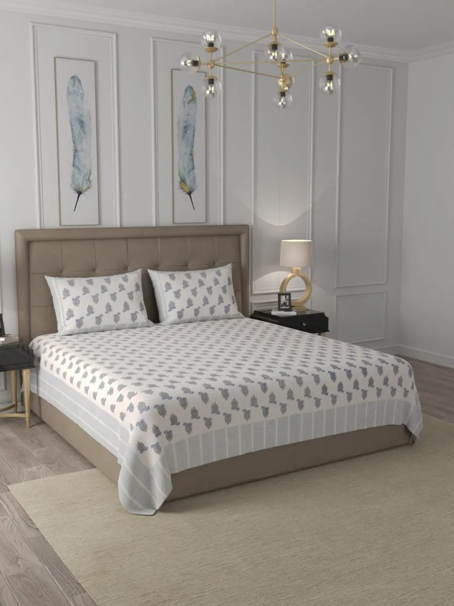 Elegant Hand Block Paisley Print Pure Cotton Super King Size Bedding Set