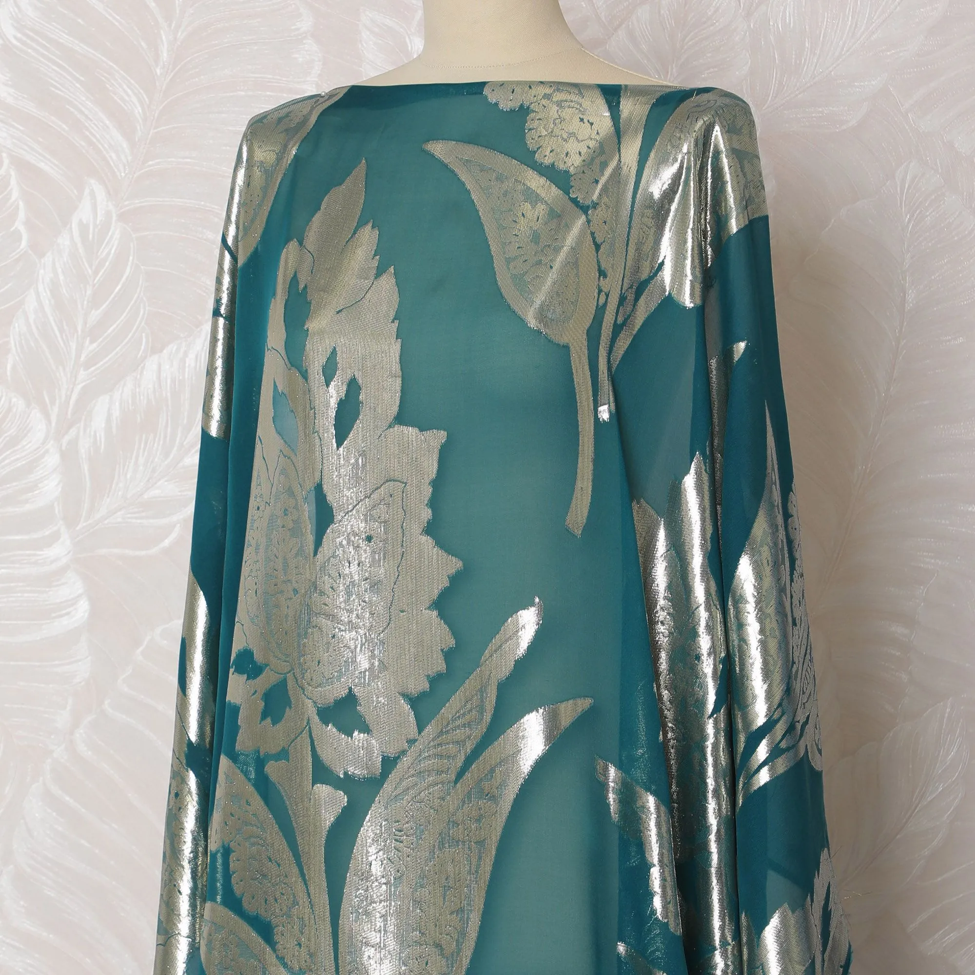 Emerald Twilight Silk Chiffon Lurex Dirac Fabric - 140cm Wide - South Korean Craftsmanship - 3.5 Meters Piece -D18303