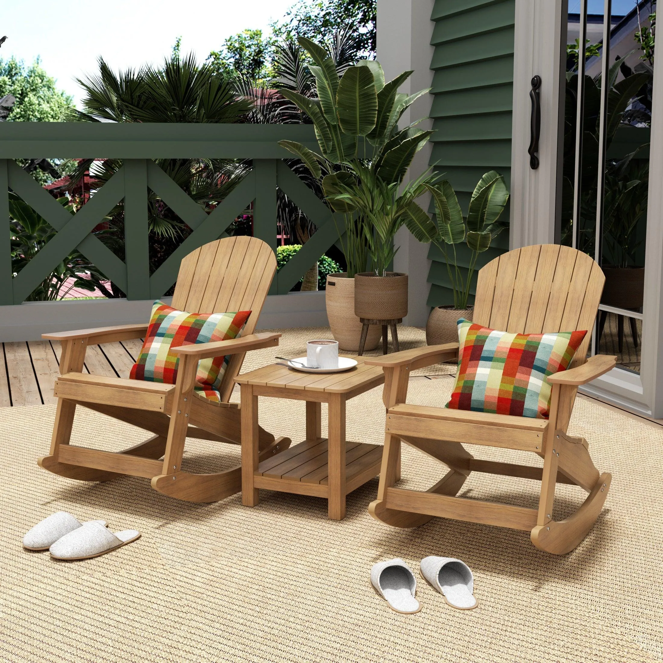 Florence 3-Piece HIPS Adirondack Rocking Chair and Side Table Set