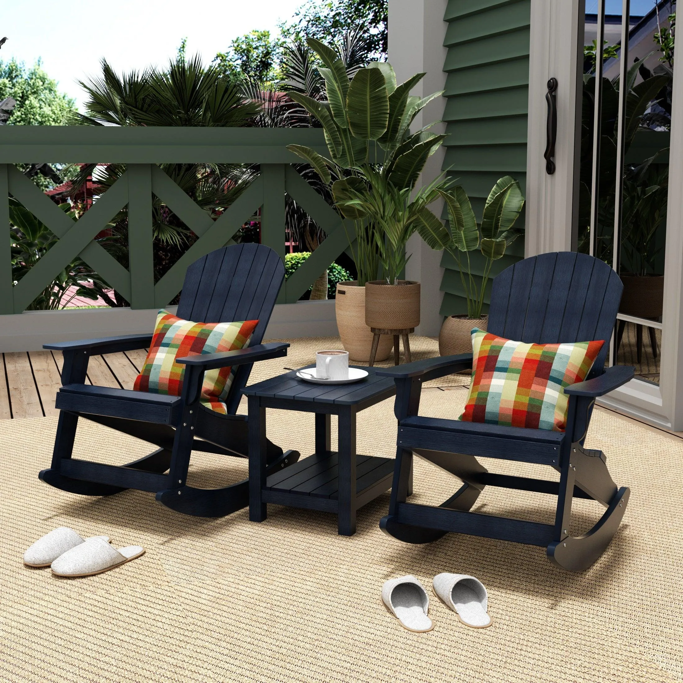 Florence 3-Piece HIPS Adirondack Rocking Chair and Side Table Set