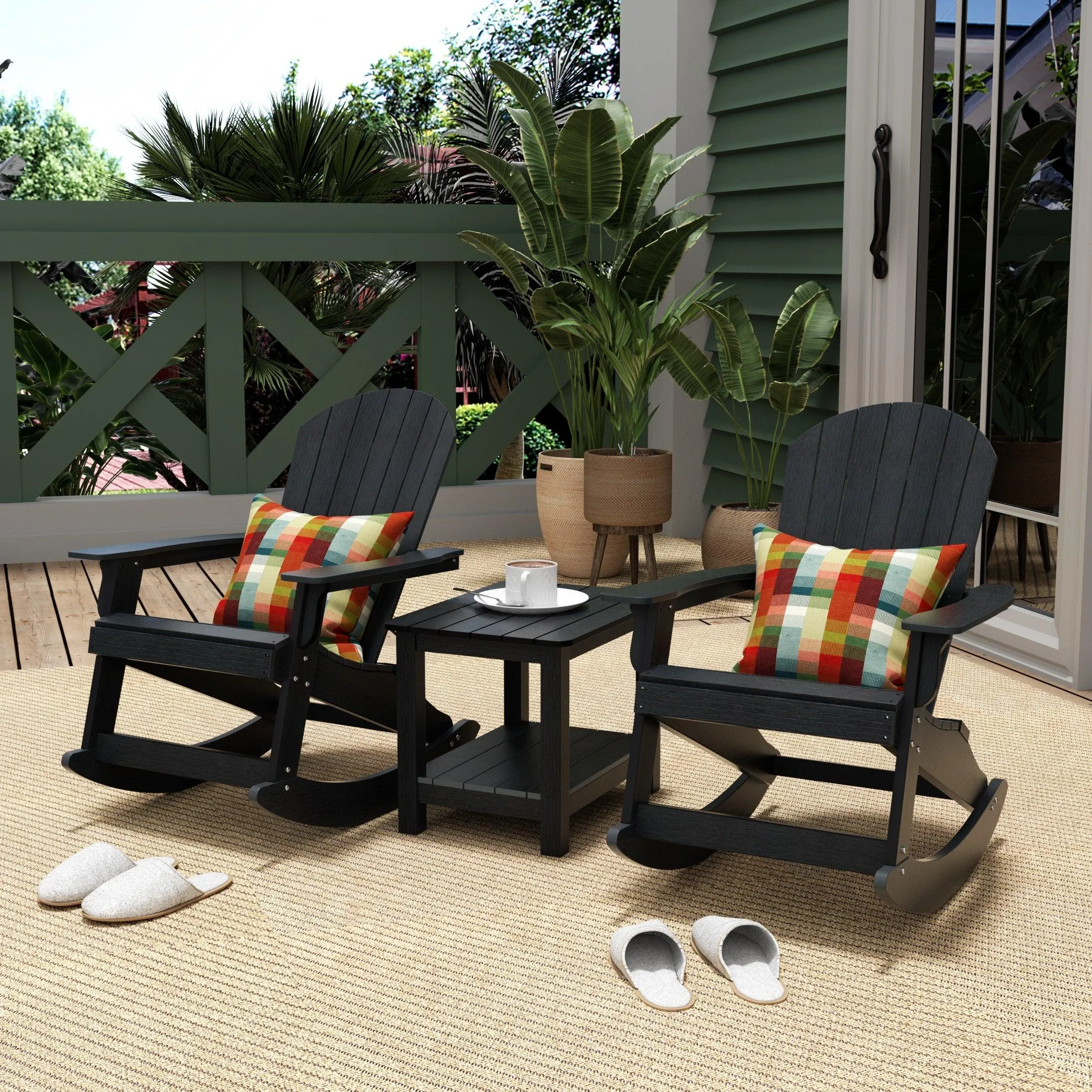 Florence 3-Piece HIPS Adirondack Rocking Chair and Side Table Set