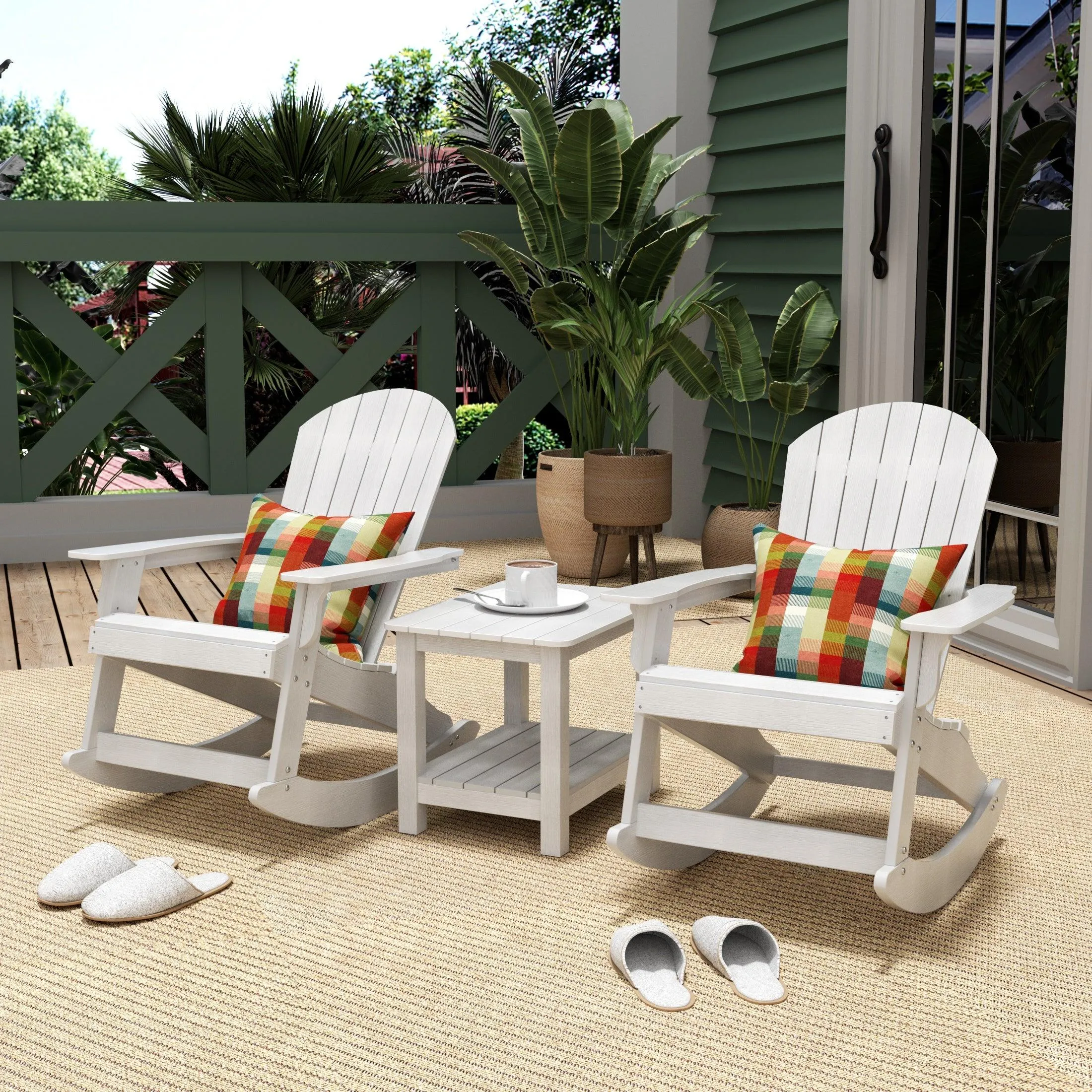 Florence 3-Piece HIPS Adirondack Rocking Chair and Side Table Set