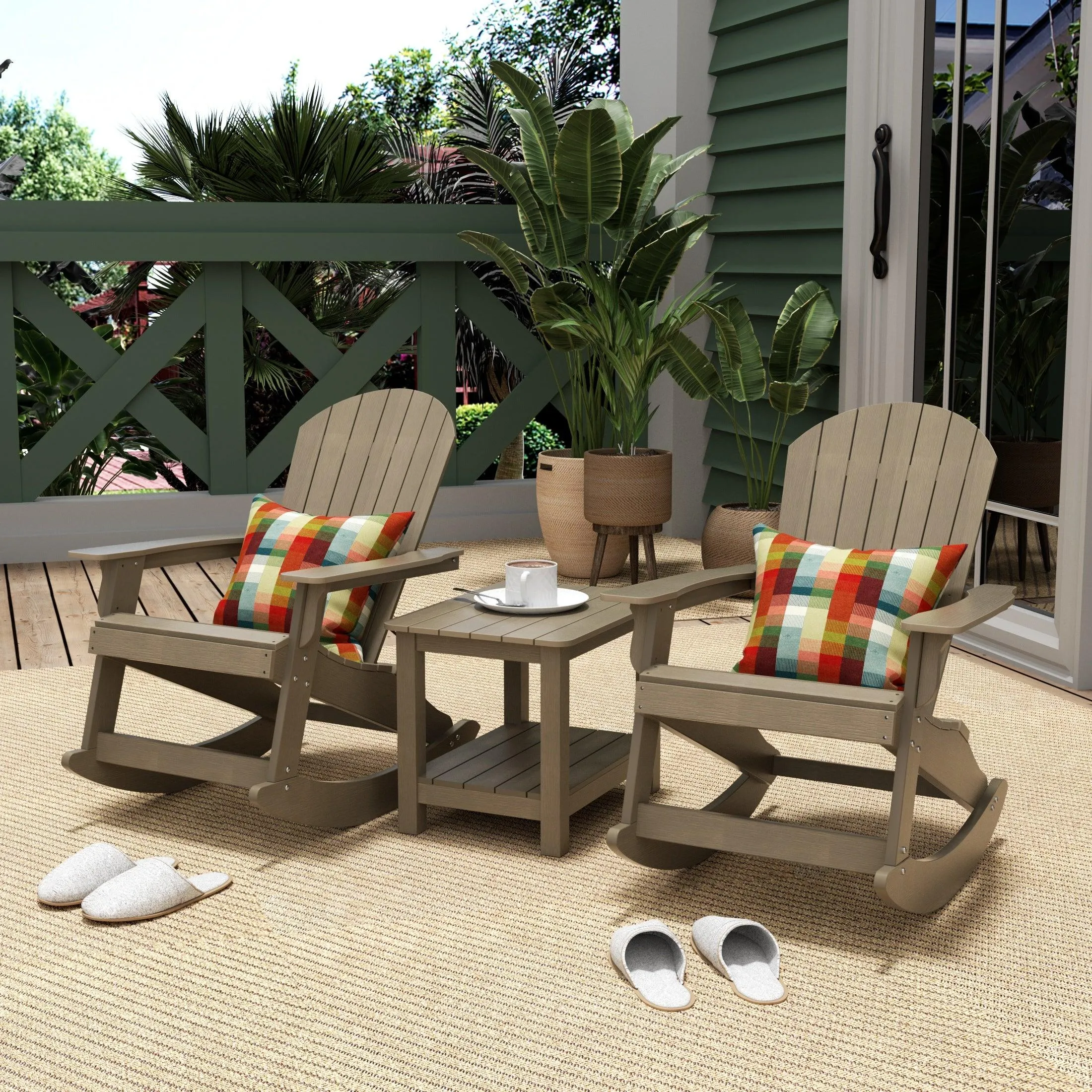 Florence 3-Piece HIPS Adirondack Rocking Chair and Side Table Set