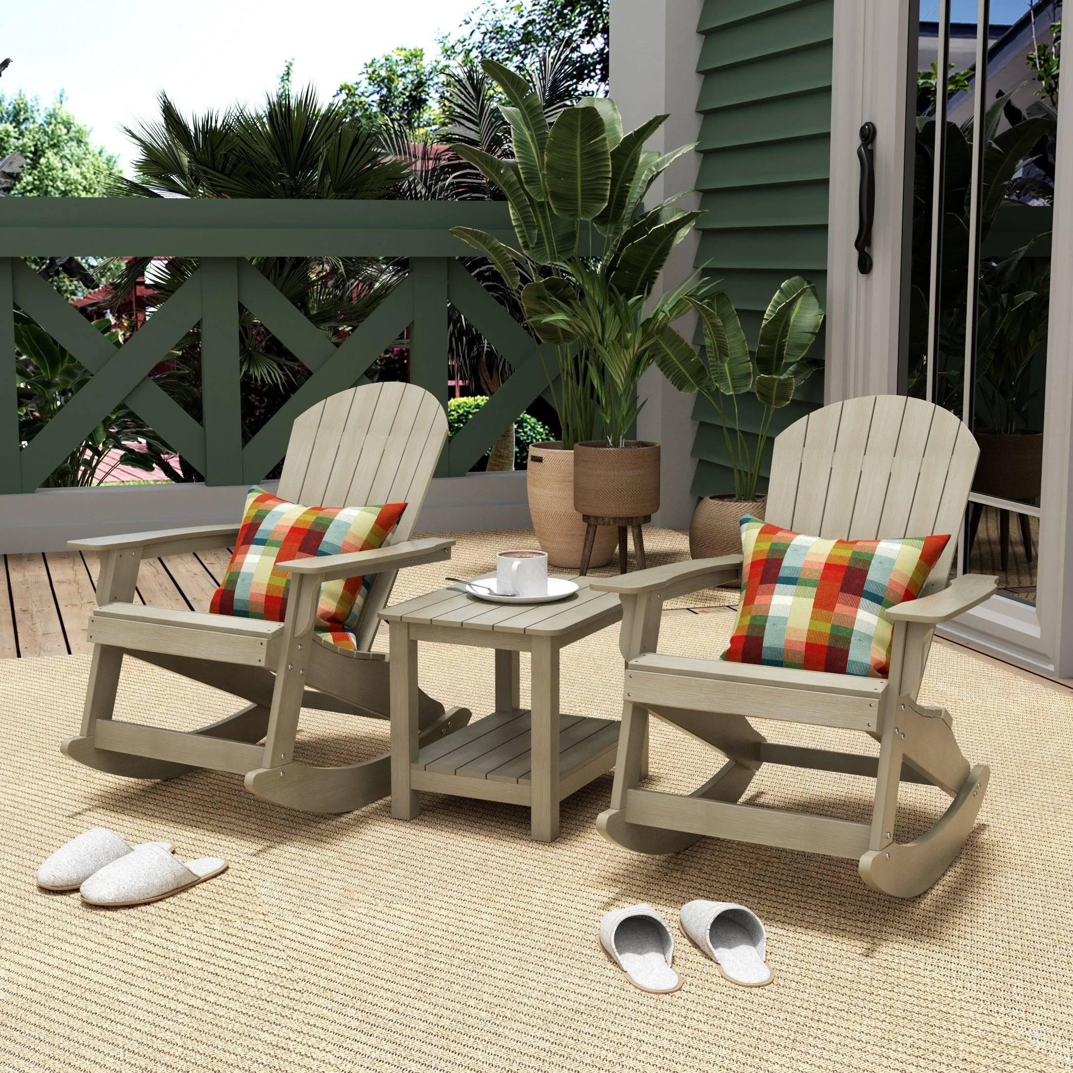 Florence 3-Piece HIPS Adirondack Rocking Chair and Side Table Set