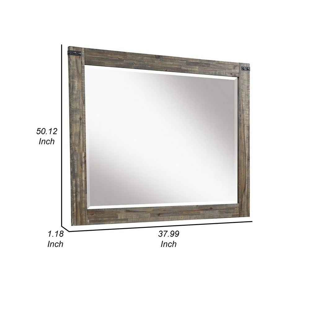 Galle 38 x 50 Dresser Mirror, Rectangular, Metal Accents, Walnut Brown Wood By Casagear Home