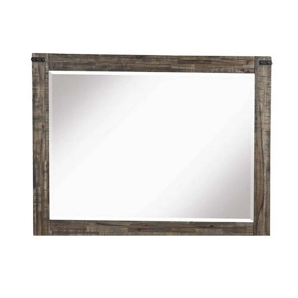 Galle 38 x 50 Dresser Mirror, Rectangular, Metal Accents, Walnut Brown Wood By Casagear Home