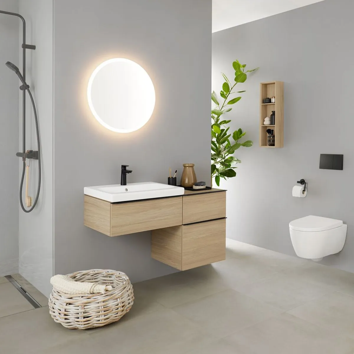 Geberit Option 600 mm Round Illuminated Wall Mounted Mirror With Direct and Indirect Lighting