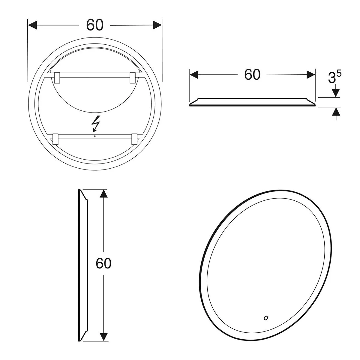 Geberit Option 600 mm Round Illuminated Wall Mounted Mirror With Direct and Indirect Lighting