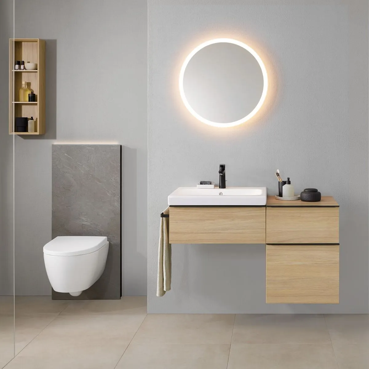 Geberit Option 600 mm Round Illuminated Wall Mounted Mirror With Direct and Indirect Lighting
