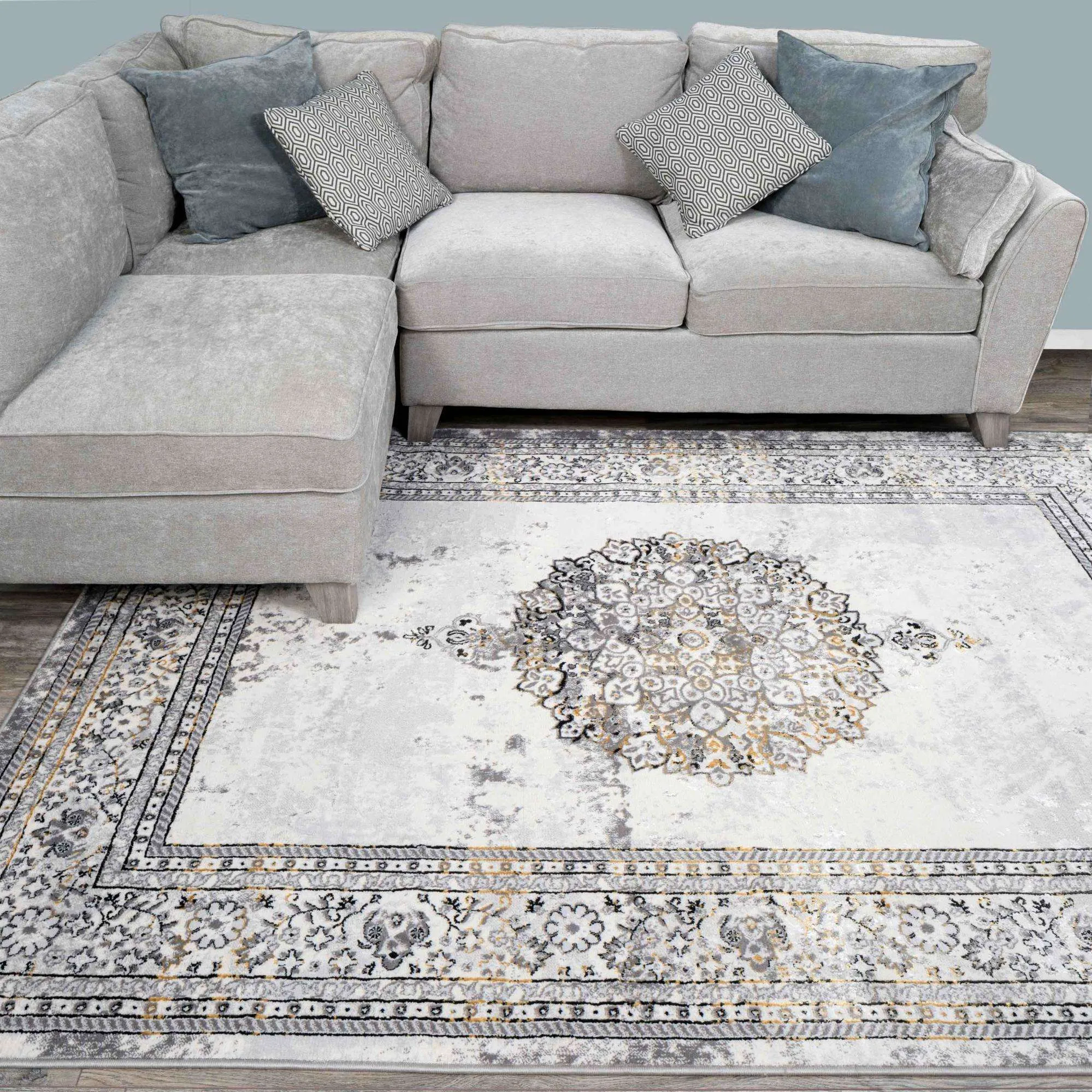 Gold Traditional Distressed Large Dining Table Rugs - Victoria
