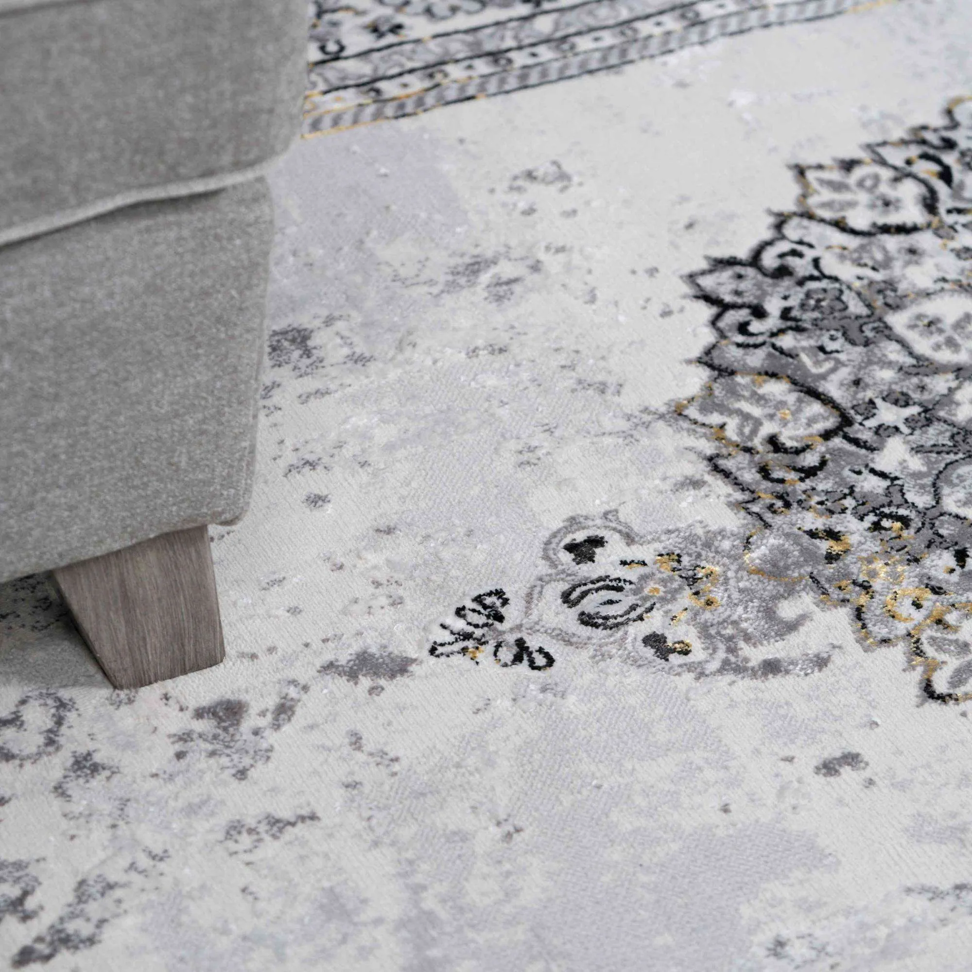 Gold Traditional Distressed Large Dining Table Rugs - Victoria