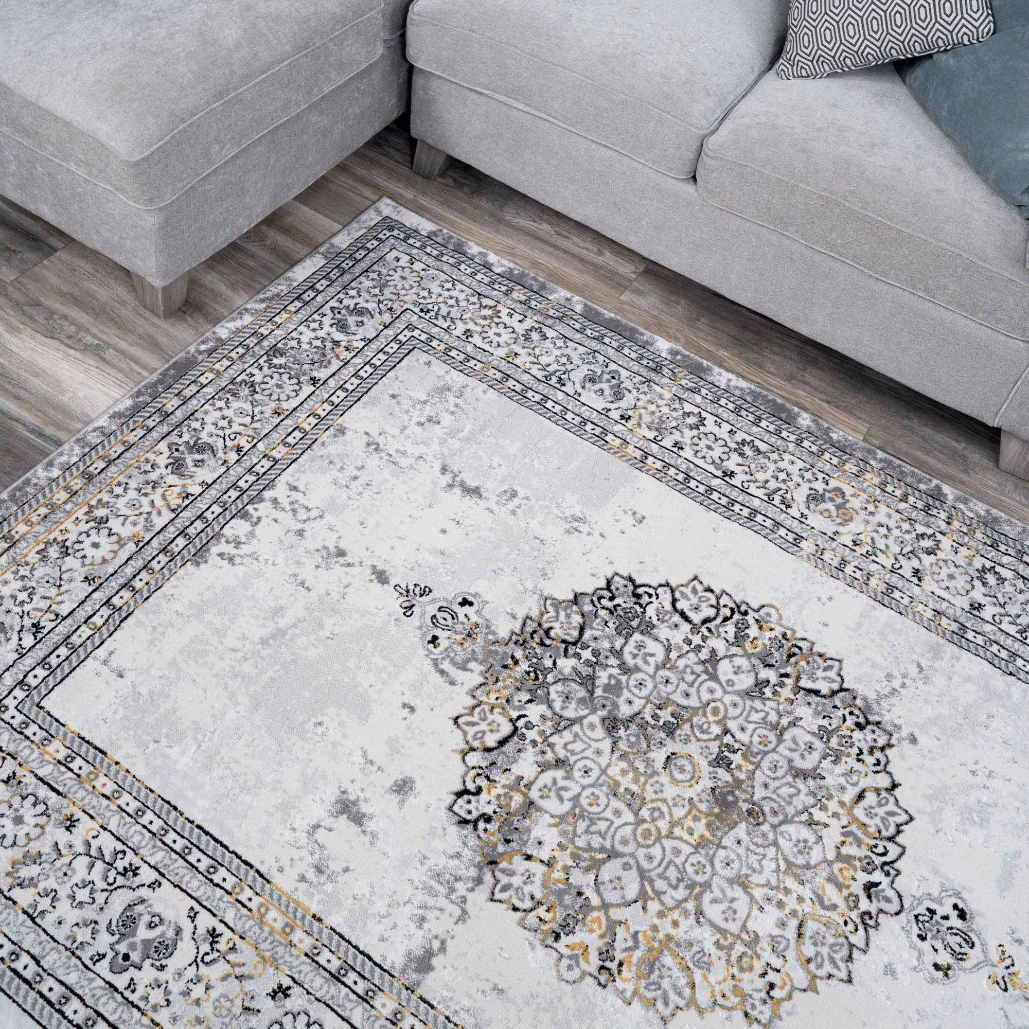 Gold Traditional Distressed Large Dining Table Rugs - Victoria
