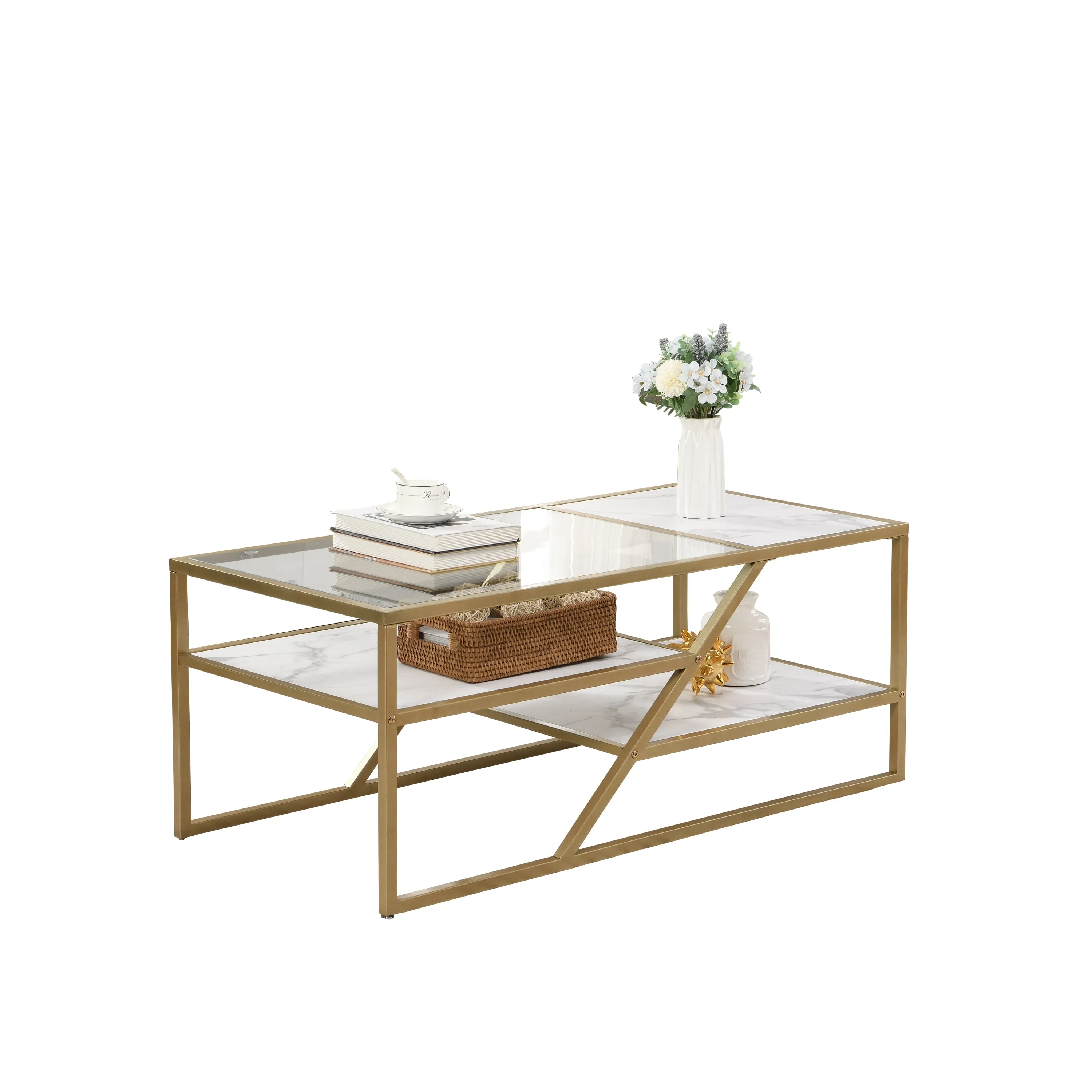 Golden Glass Shelf Coffee Table