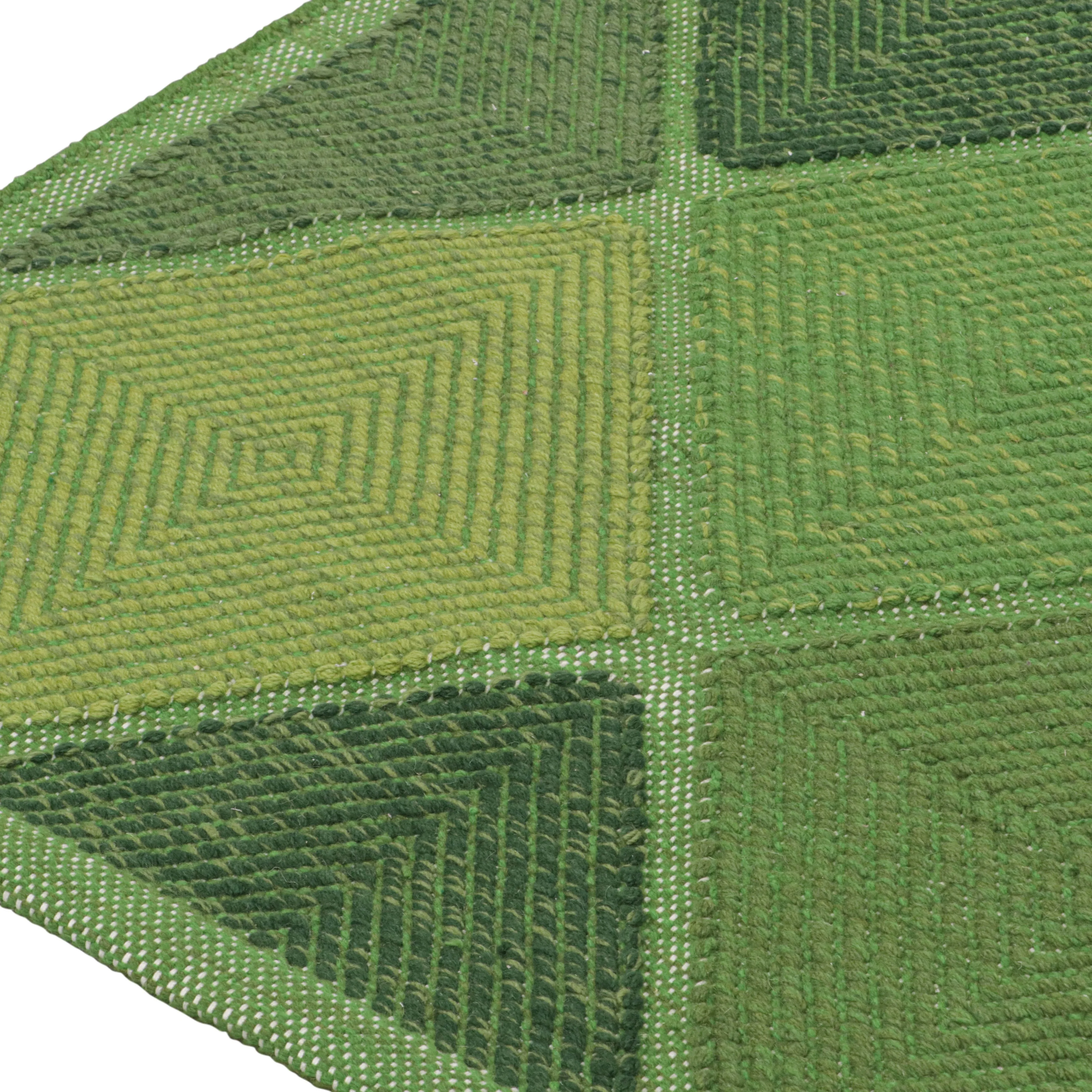 Green Swedish Flatweave Runner - 4'2" x 12'4"