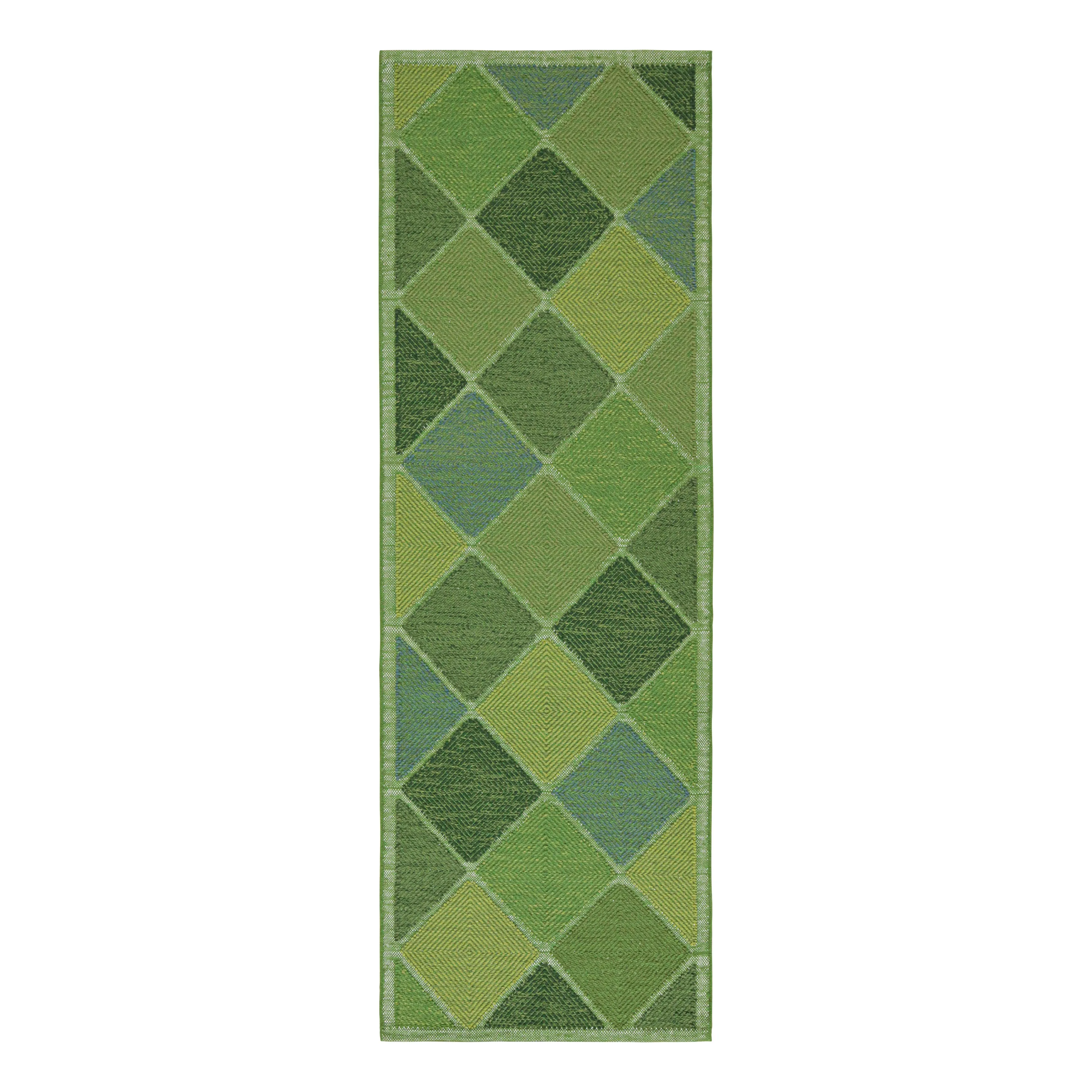 Green Swedish Flatweave Runner - 4'2" x 12'4"