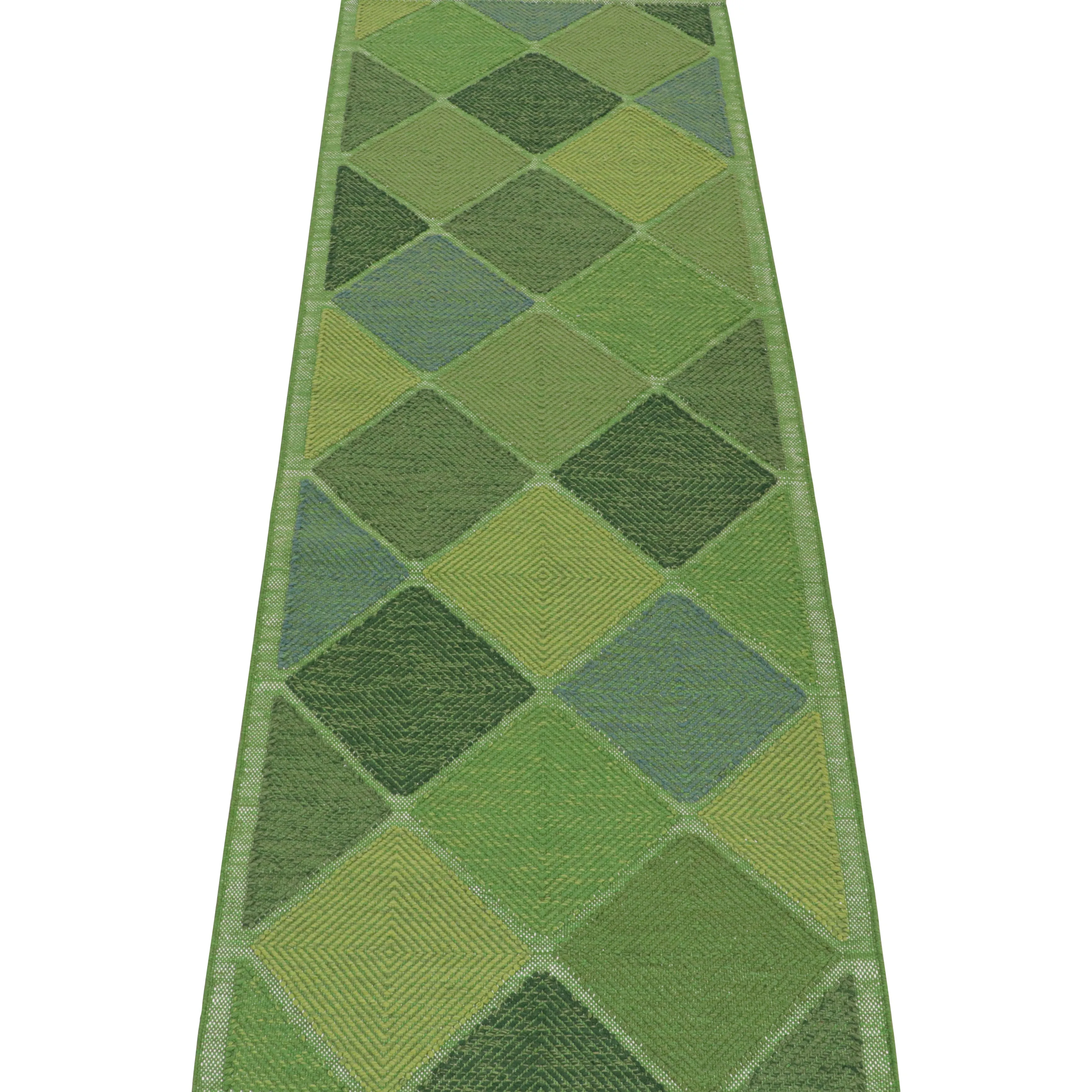 Green Swedish Flatweave Runner - 4'2" x 12'4"