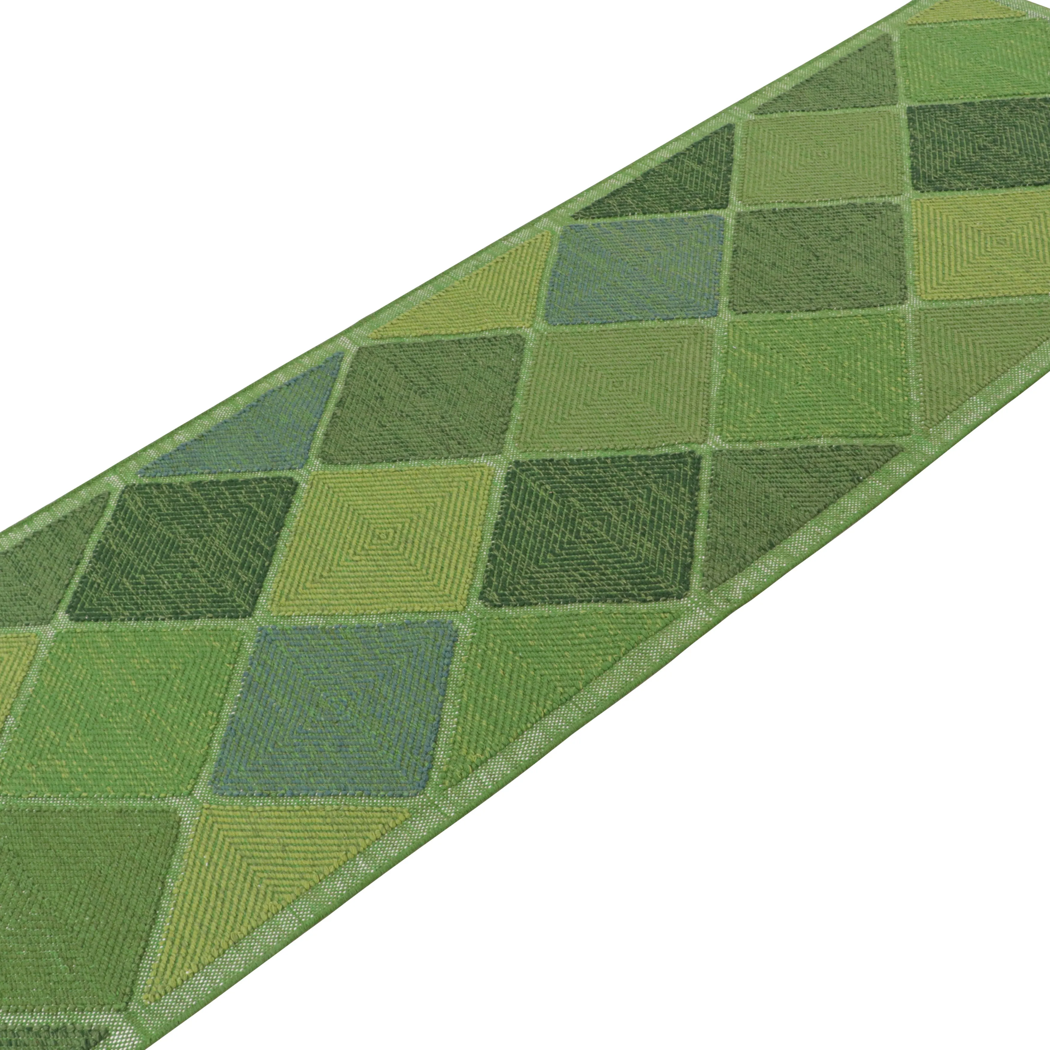 Green Swedish Flatweave Runner - 4'2" x 12'4"