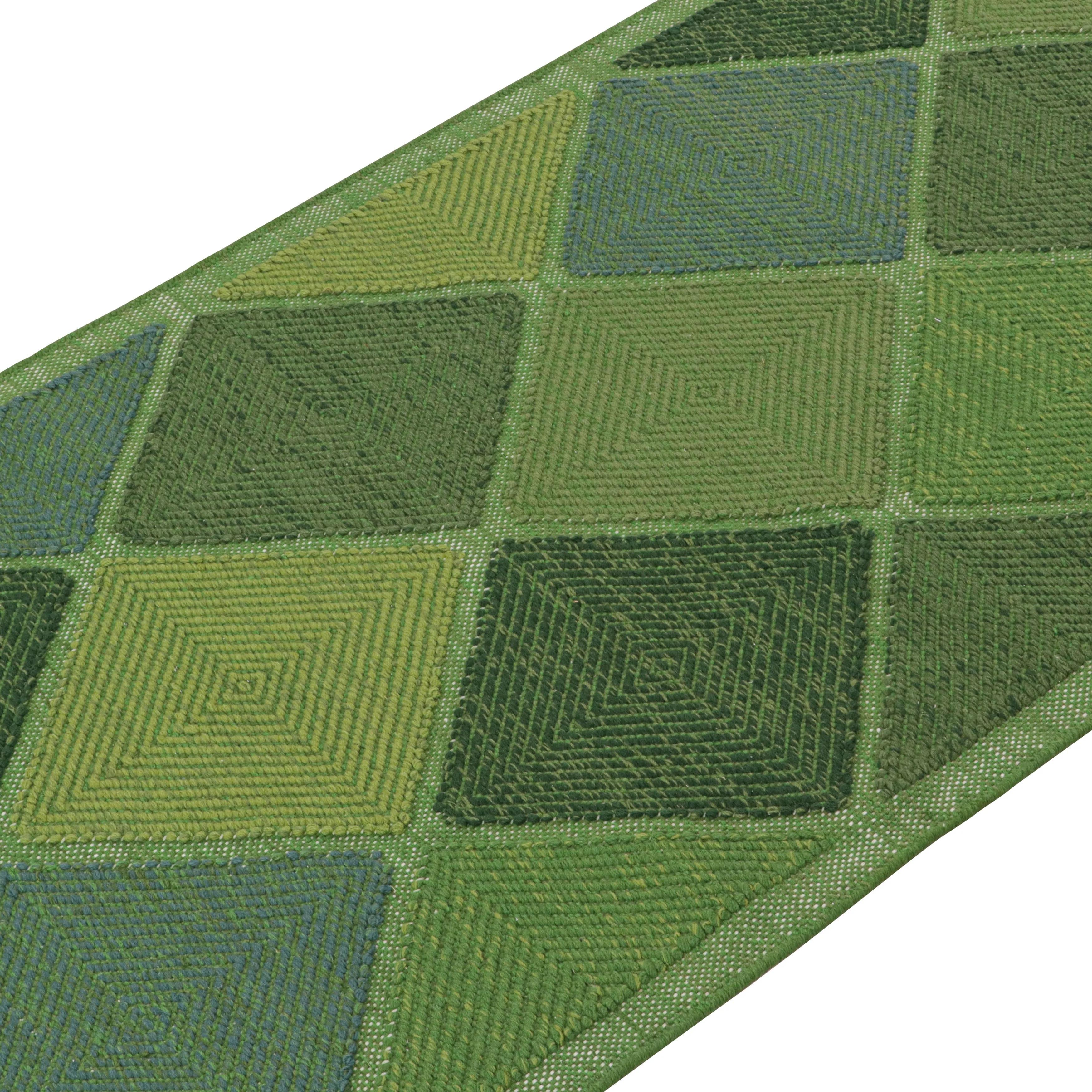 Green Swedish Flatweave Runner - 4'2" x 12'4"