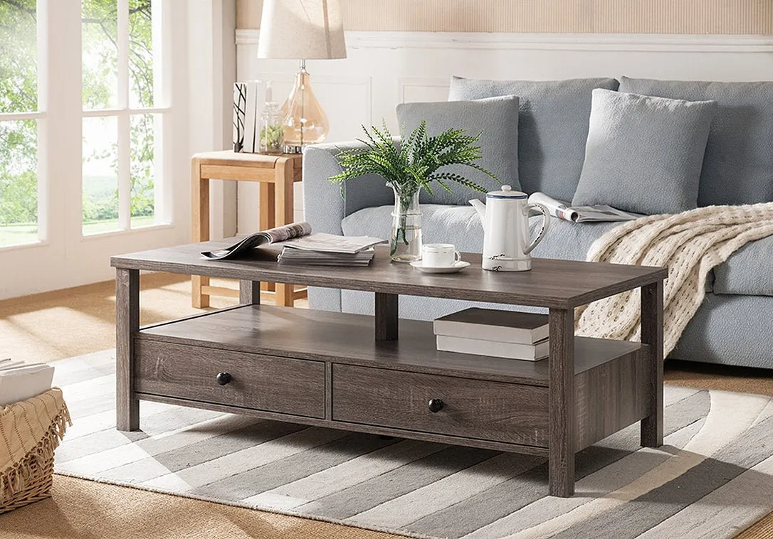 Grey Coffee Table with 2 Storage Drawers