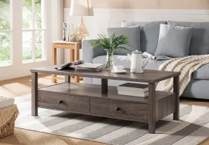 Grey Coffee Table with 2 Storage Drawers
