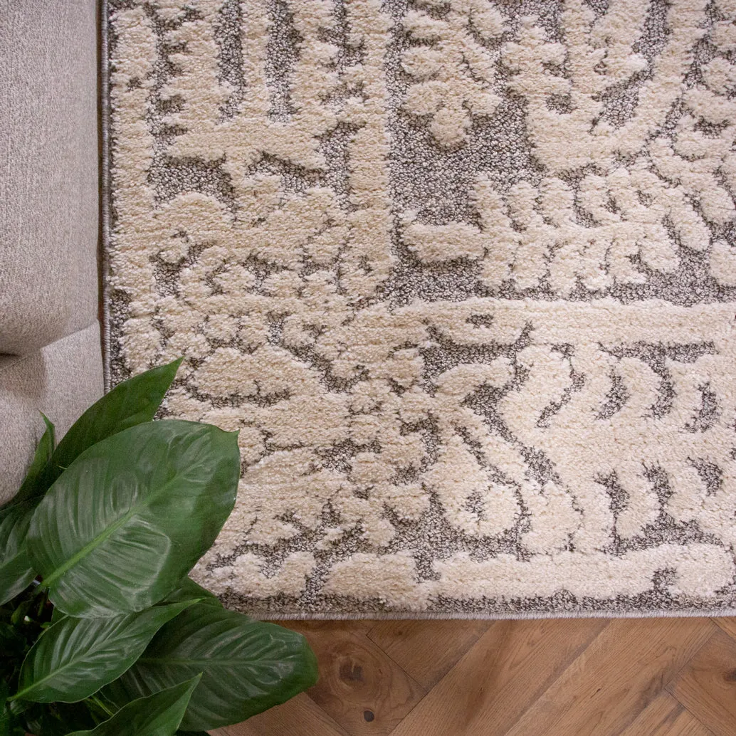 Grey White Damask Runner Scandi Rug