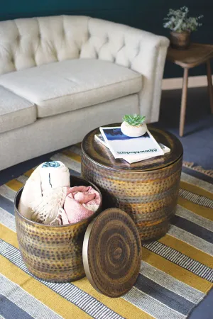 Hammered Rustic Copper & Brass Storage Tables