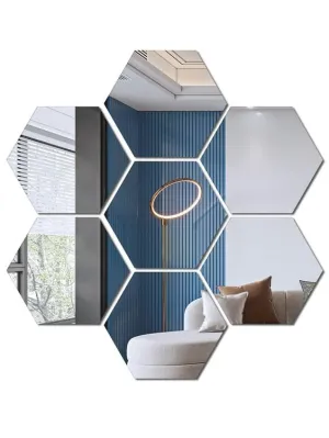 Hexagon 7 Silver mirror stickers for wall, hexagon mirror wall stickers, acrylic mirror wall decor stickers, hexagonal mirror wall sticker, wall mirror stickers, wall stickers for hall room, bed room,