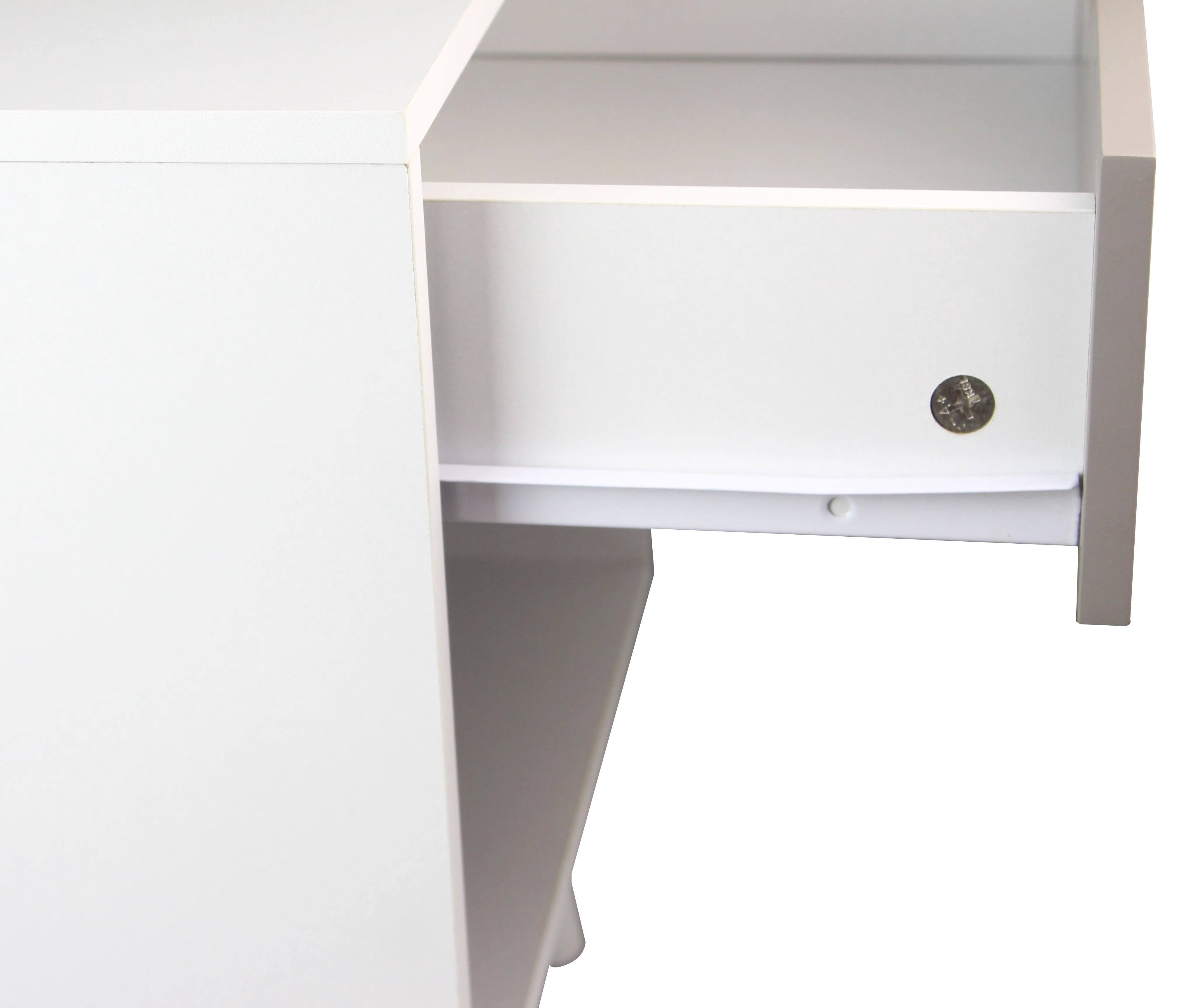 Ileni Bedside Table W/ 1 Drawer, Nightstand Lamp Desk for Bedroom-White/Grey