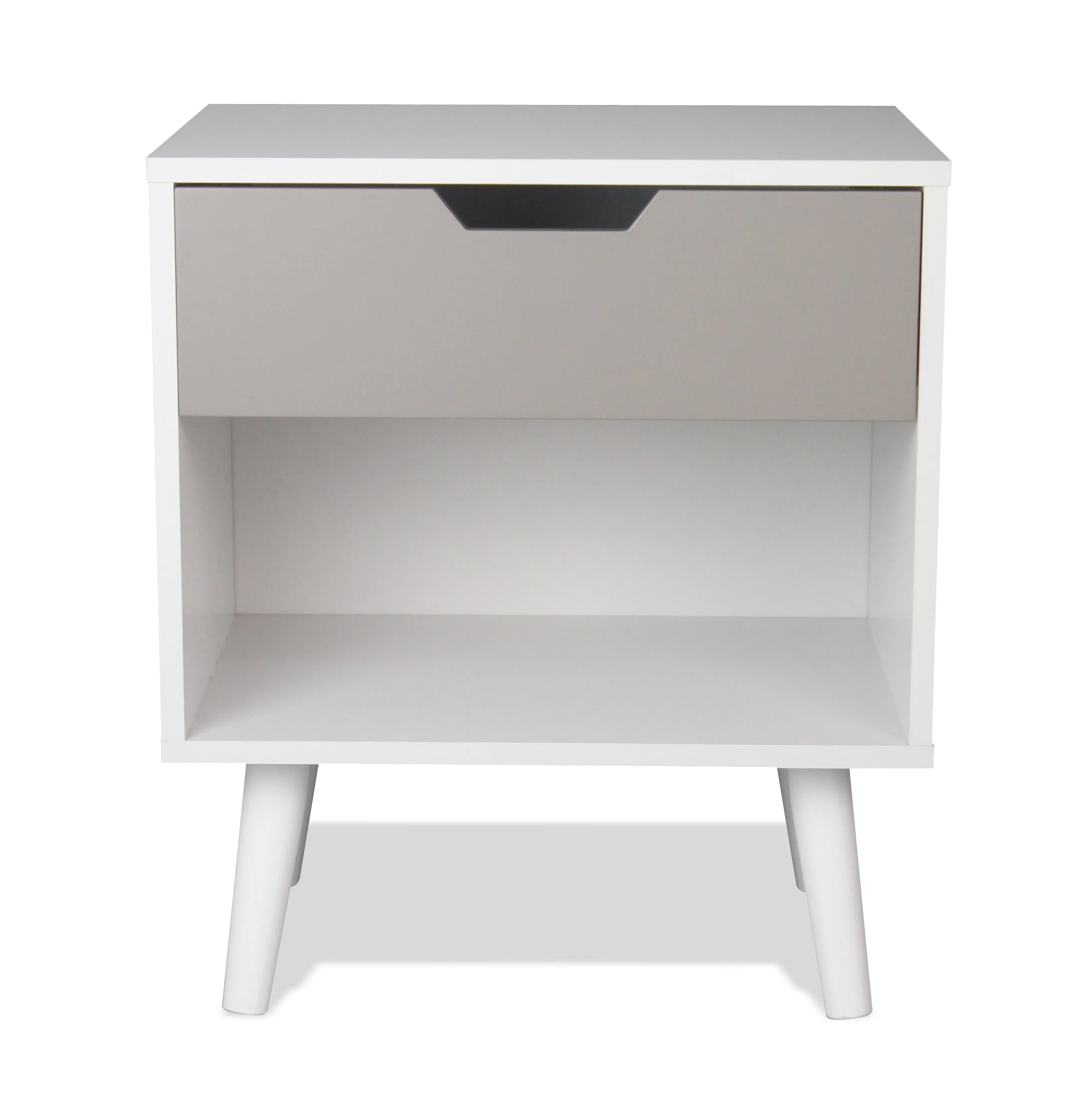 Ileni Bedside Table W/ 1 Drawer, Nightstand Lamp Desk for Bedroom-White/Grey