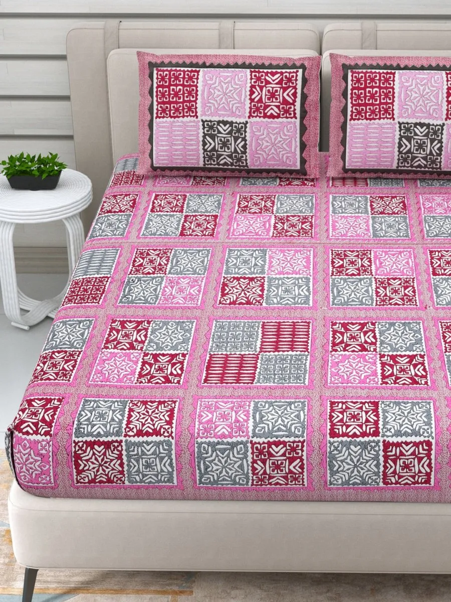 Jaipuri Hand Printed Queen Size Cotton Bedding Set -643
